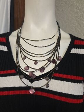 Hand Crafted Layered Necklace with Purple Disc Charms